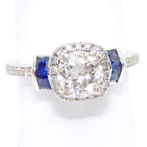 Vintage 14k Old Transitional Diamond Sapphire Ring 1.58ctw