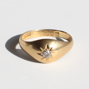 Antique 18k Domed Solitaire Gypsy Ring 1919