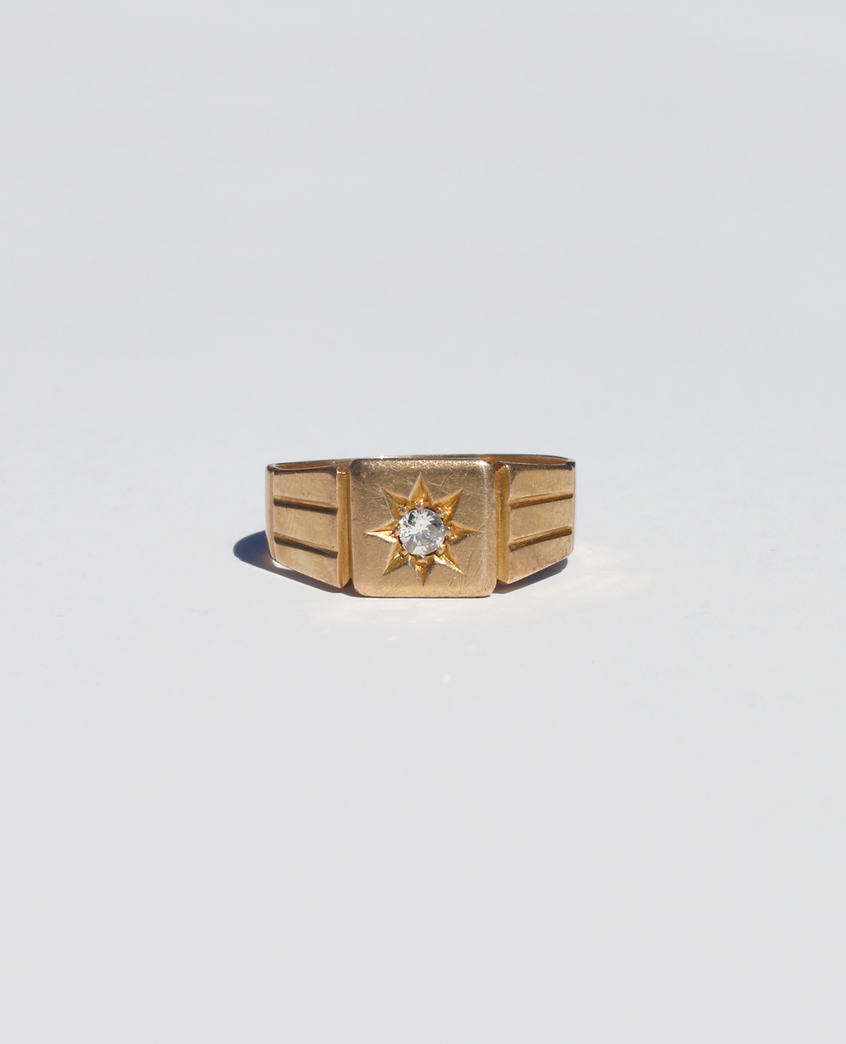 Antique 18k Gypsy Starburst Diamond Signet Ring 1928