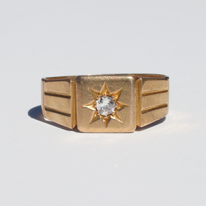 Antique 18k Gypsy Starburst Diamond Signet Ring 1928