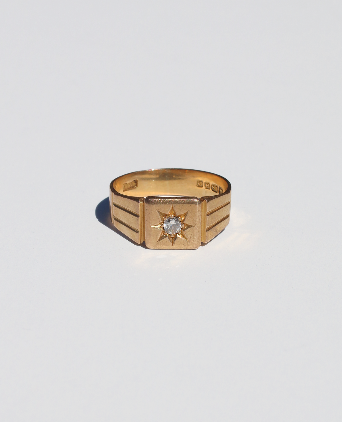 Antique 18k Gypsy Starburst Diamond Signet Ring 1928