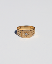 Load image into Gallery viewer, Antique 18k Gypsy Starburst Diamond Signet Ring 1928
