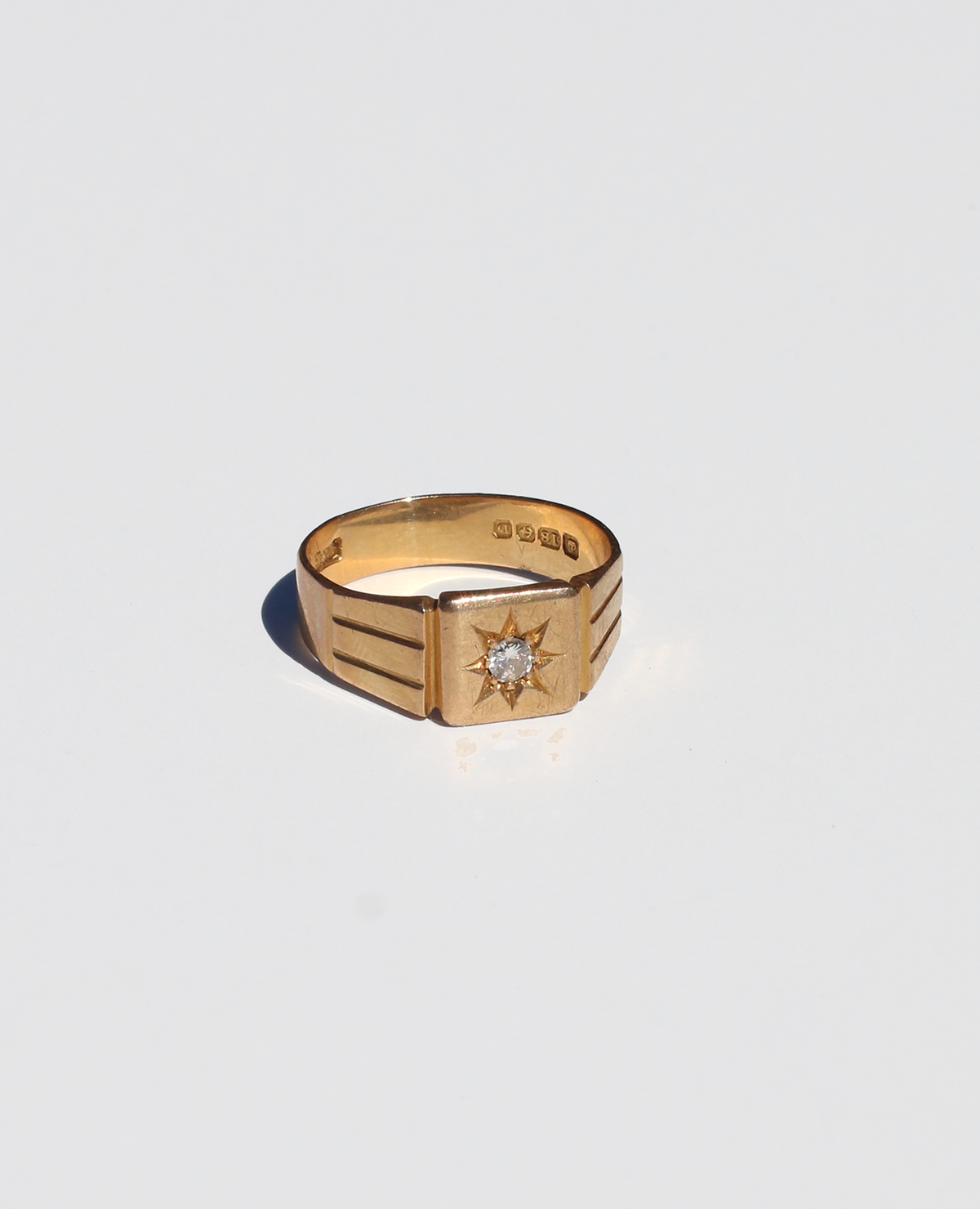 Antique 18k Gypsy Starburst Diamond Signet Ring 1928