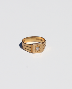 Antique 18k Gypsy Starburst Diamond Signet Ring 1928