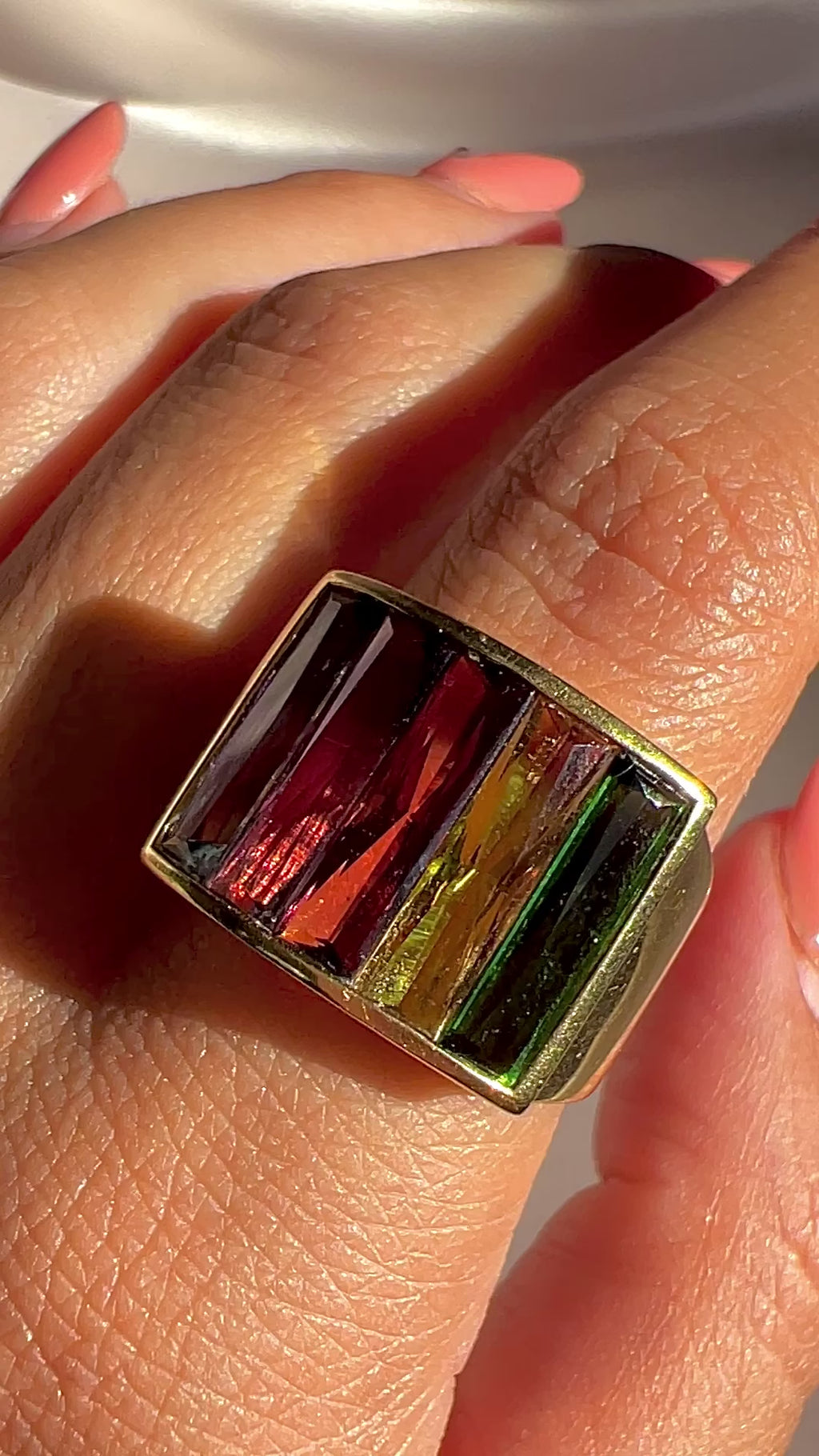 Vintage 18k Rainbow Gemstone Baguette Signet Ring