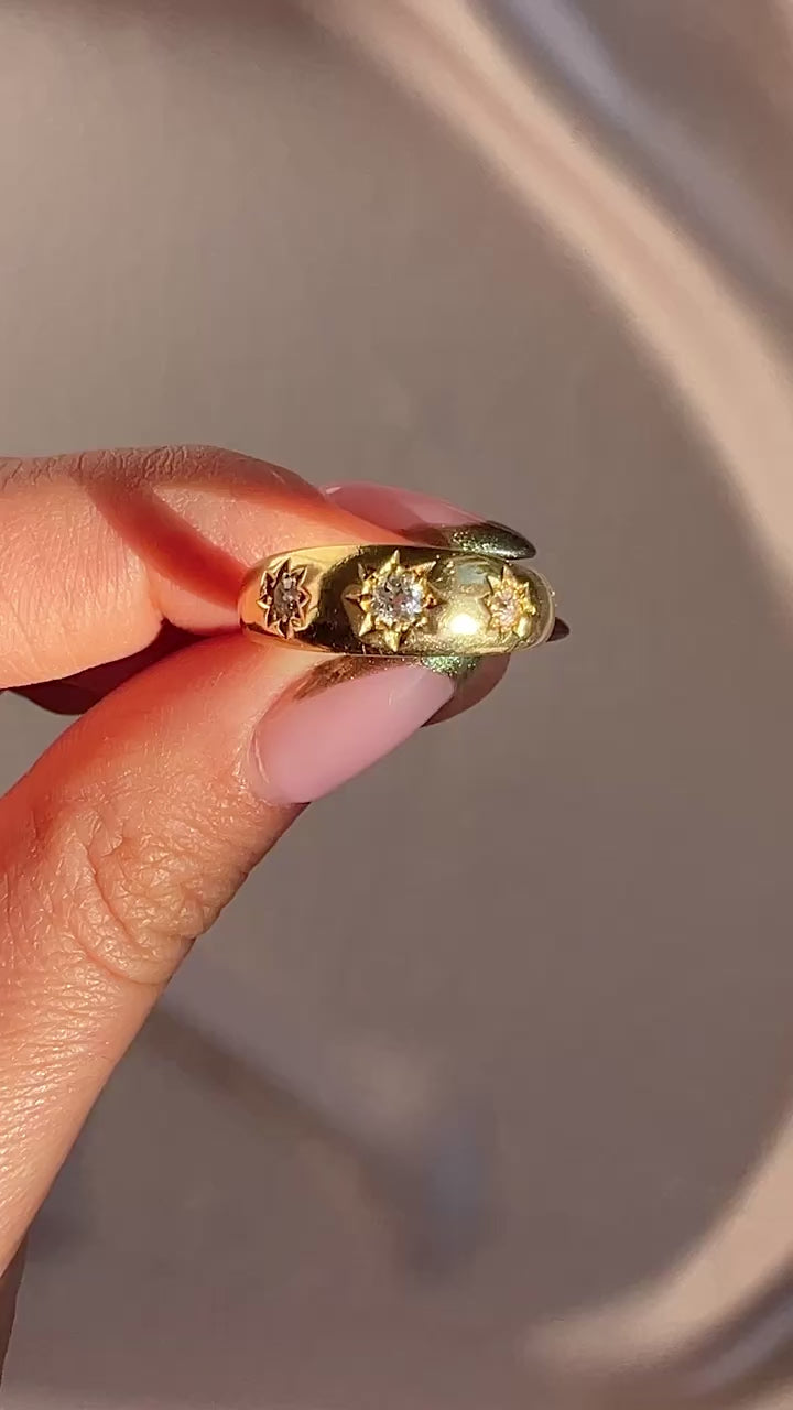 Antique 18k Diamond Starburst Trilogy Ring 1888