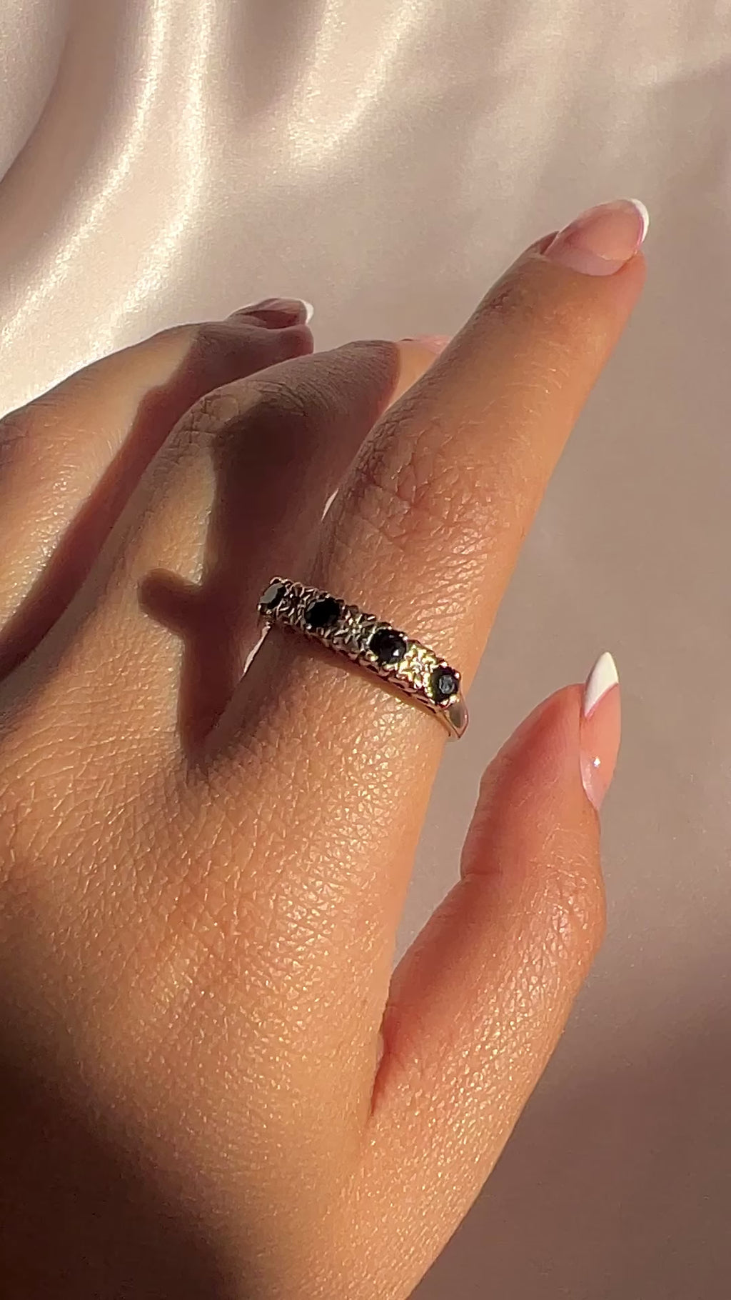 Vintage 9k Sapphire Diamond Starburst Half Eternity Ring 1993