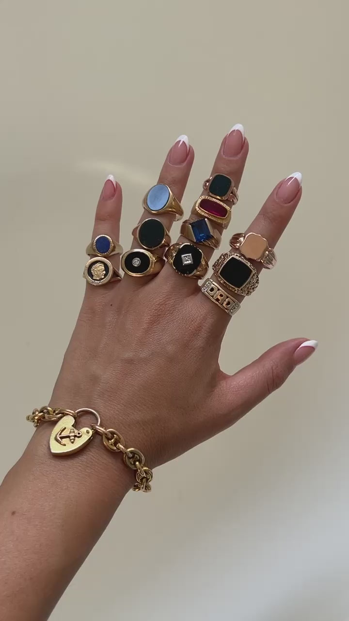 Vintage 9k Lapis Lazuli Signet Ring 1970