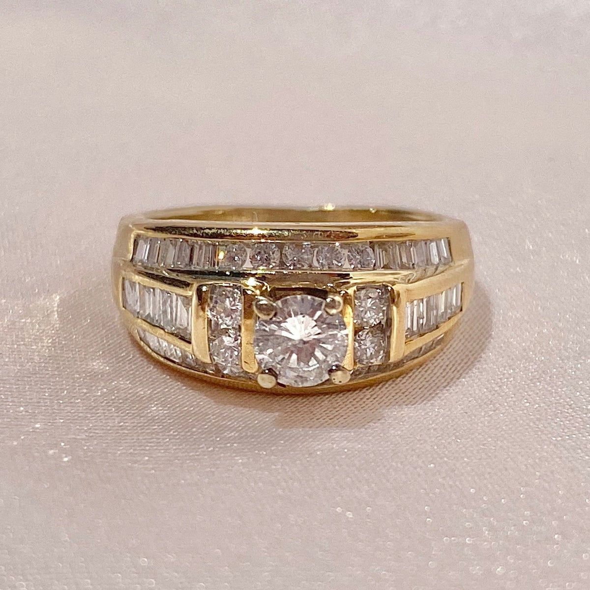 Vintage 14k Baguette Diamond Engagement Ring 1.00cts