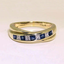 Load image into Gallery viewer, Vintage 9k Sapphire Diamond Crossover Ring

