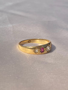 Antique 18k Marquise Ruby Diamond Gypsy Eternity Ring