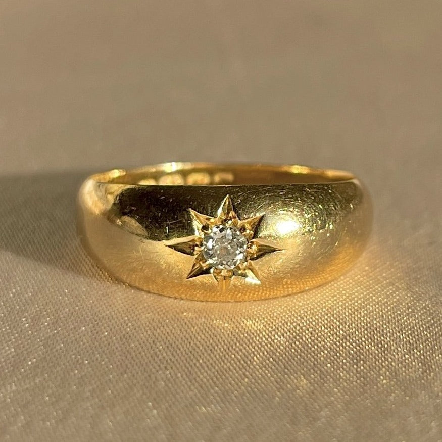 Antique 18k Diamond Solitaire Starburst Ring 1914