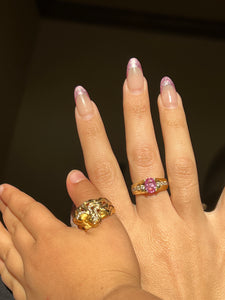 Vintage 18k Pink Sapphire Diamond Bar Ring
