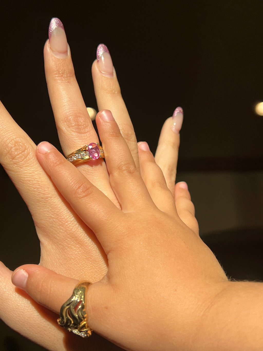 Vintage 18k Pink Sapphire Diamond Bar Ring