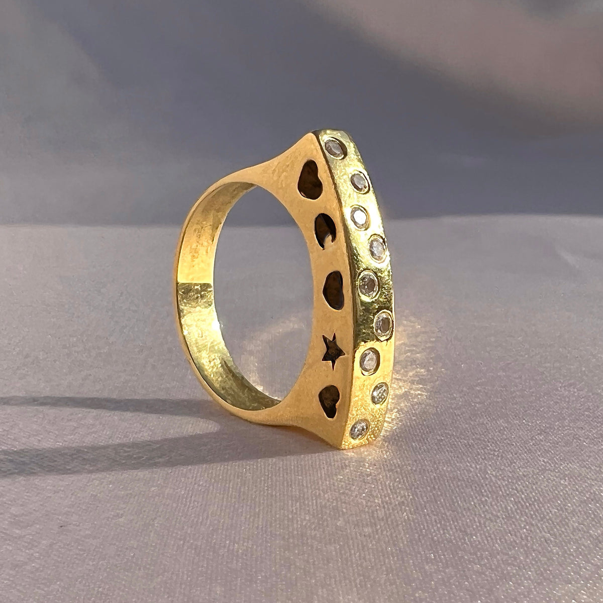 Vintage 14k Diamond Dot Heart Star Moon Ring