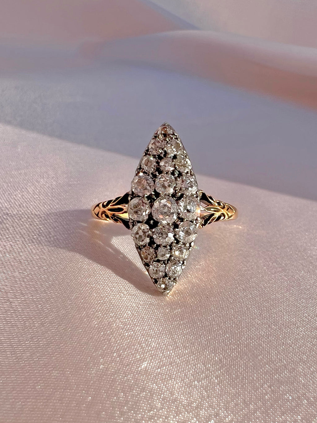 Antique 14k Old Cut Diamond Navette Cluster Ring