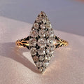 Antique 14k Old Cut Diamond Navette Cluster Ring