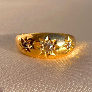 Antique 18k Diamond Starburst Trilogy Gypsy Ring 1918