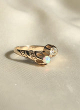 Load image into Gallery viewer, Victorian 14k Yellow Gold Genuine Opal Diamond Pinky Claw Toi Et Moi Ring
