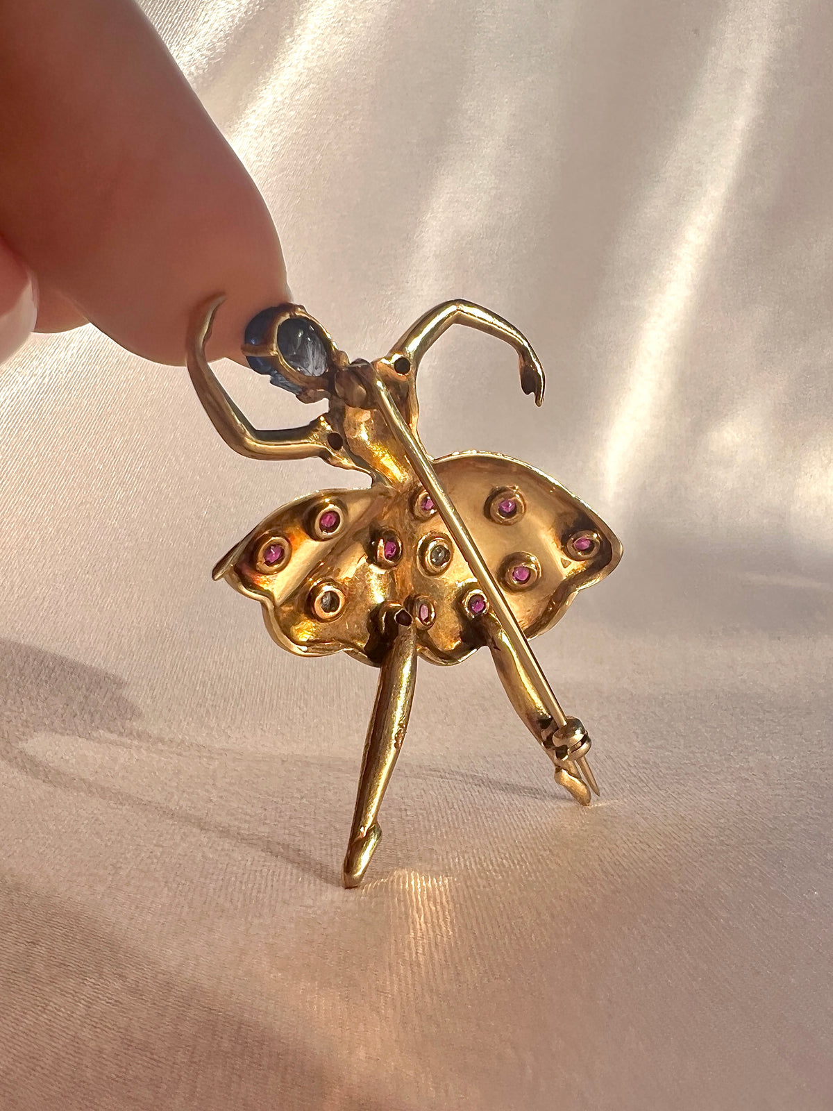 Vintage 14k Ruby Sapphire Diamond Ballerina Starburst Brooch
