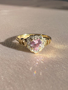 Vintage 9k Pink Zircon Diamond Heart Ring