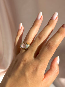 Vintage 18k Rose Quartz Baguette Diamond Ring