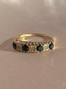 Vintage 9k Sapphire Diamond Starburst Half Eternity Ring 1993