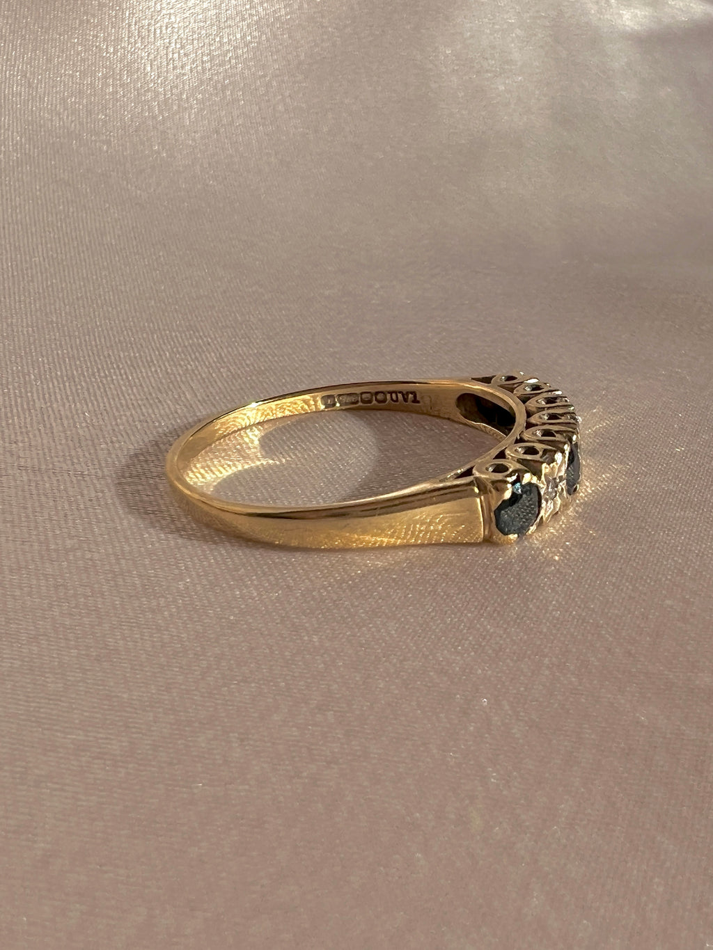 Vintage 9k Sapphire Diamond Starburst Half Eternity Ring 1993