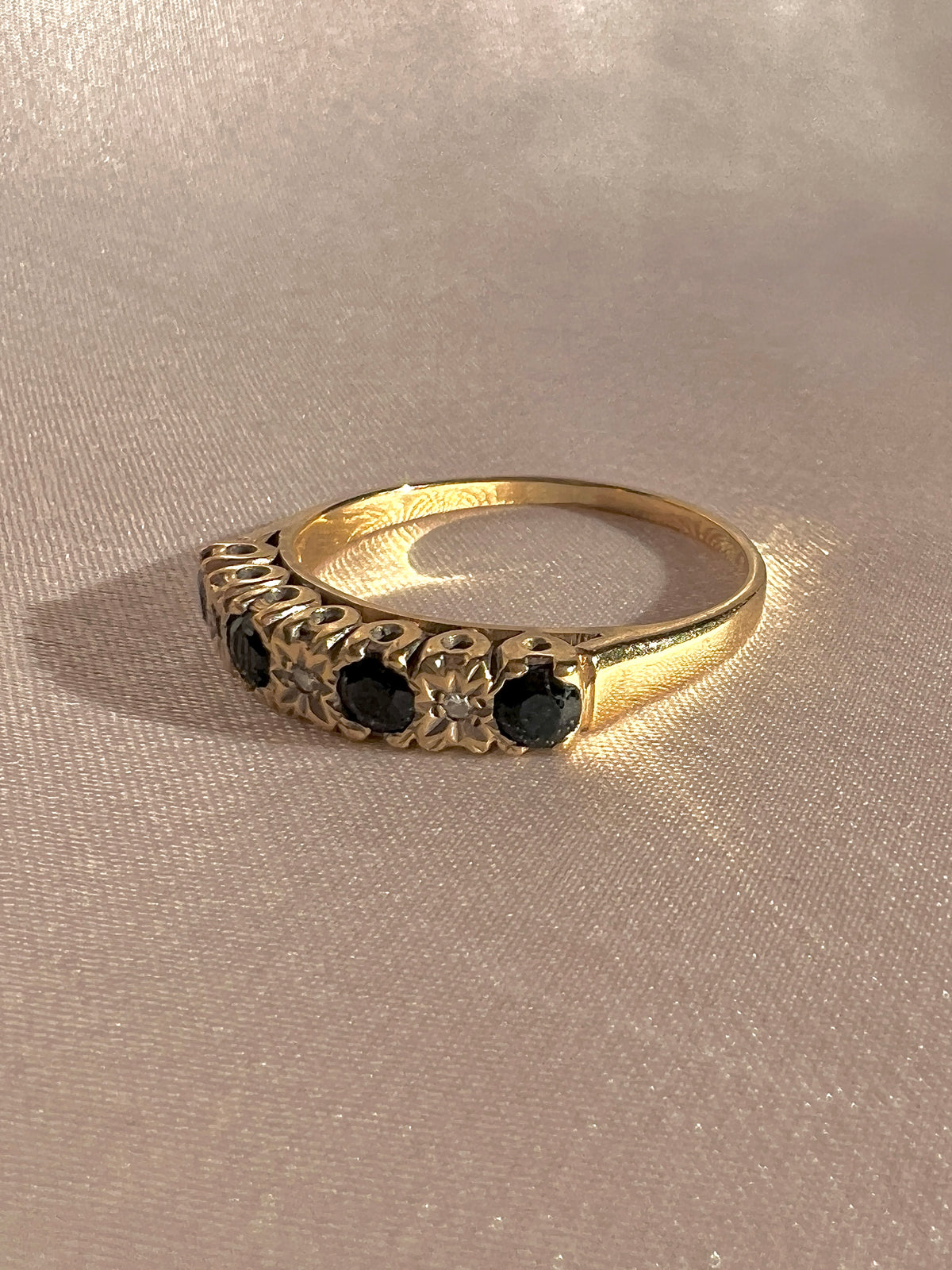 Vintage 9k Sapphire Diamond Starburst Half Eternity Ring 1993