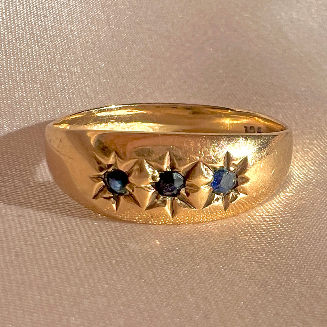 Antique 9k Sapphire Starburst Trilogy Ring