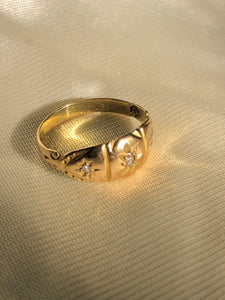 Antique 18k Paneled Starburst Gypsy Set Ring