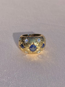 Antique 9k Sapphire Diamond Gypsy Dome Bombe Ring