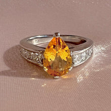Load image into Gallery viewer, Vintage Platinum Citrine Diamond Pear Cut Ring
