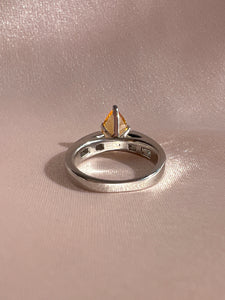 Vintage Platinum Citrine Diamond Pear Cut Ring