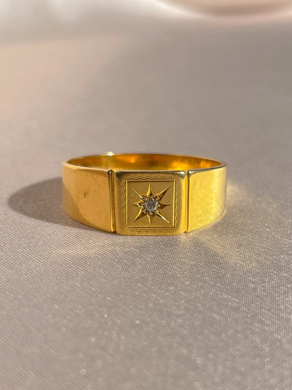 Vintage 18k Diamond Starburst Signet 1937