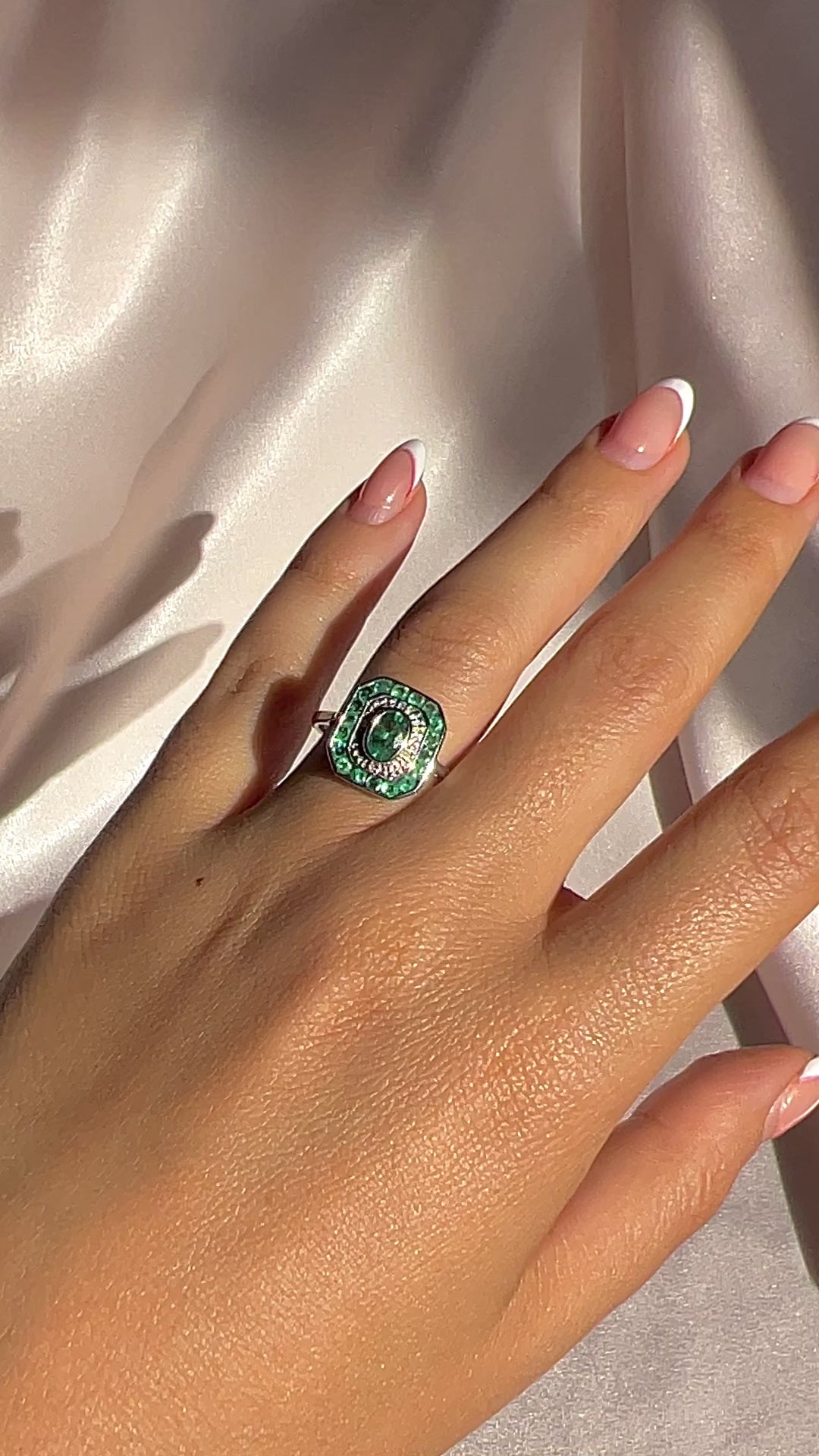 Emerald Diamond White Gold Target Deco Ring