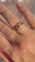 Load and play video in Gallery viewer, Antique 18k Ruby Diamond Eternity Gypsy Ring 1900
