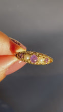 Load and play video in Gallery viewer, Vintage 9k Pearl Amethyst Heart Boat Ring
