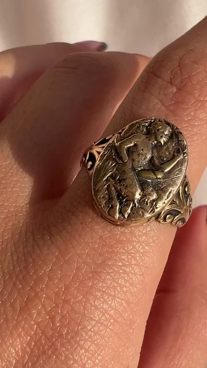 Antique 14k Italian Lucky Phallic Signet Ring