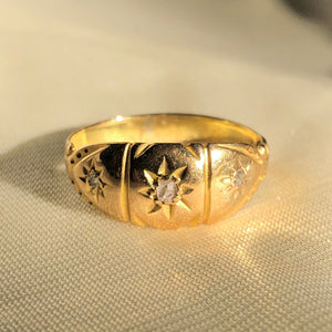 Antique 18k Paneled Starburst Gypsy Set Ring