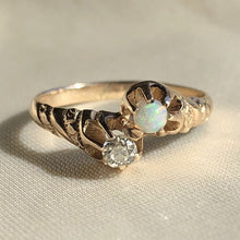 Load image into Gallery viewer, Victorian 14k Yellow Gold Genuine Opal Diamond Pinky Claw Toi Et Moi Ring
