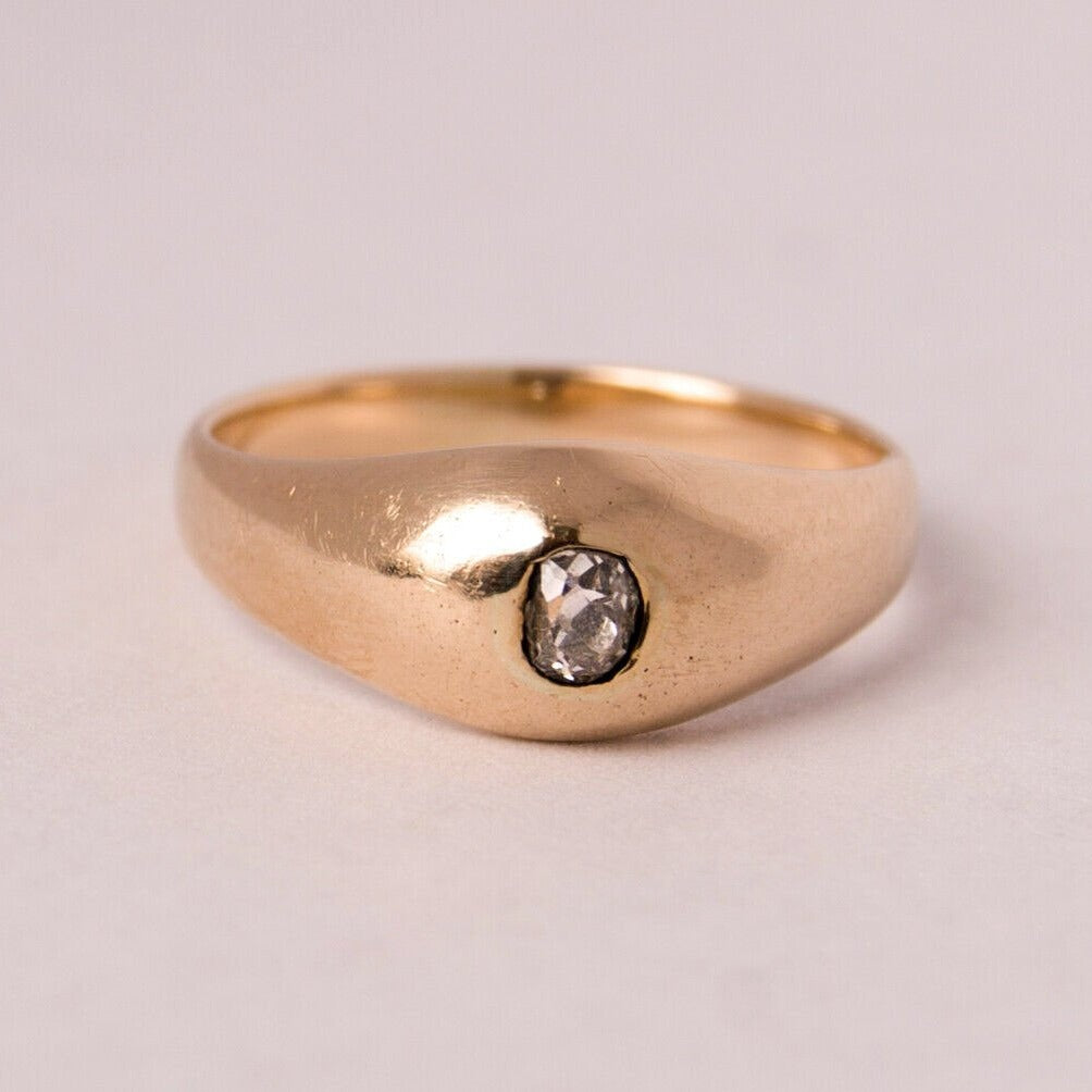 Antique 14k Gold Diamond Gypsy Signet Pinky Ring