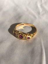 Load image into Gallery viewer, Vintage 18k Gold Diamond and Ruby Five Stone Gypsy Ring
