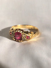 Load image into Gallery viewer, Vintage 18k Gold Diamond Ruby Gypsy Boat Ring 1909
