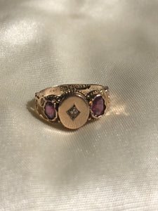 Antique 9k Gold Garnet and Champagne Diamond Ring