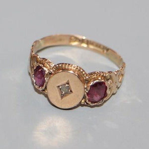 Antique 9k Gold Garnet and Champagne Diamond Ring
