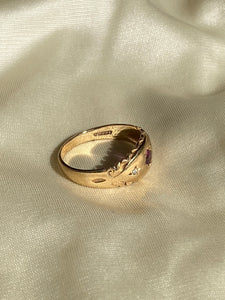 Vintage 9k Gold Ruby and Diamond Starburst Gypsy Ring