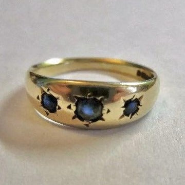 Vintage 9k Gold Sapphire Starburst Gypsy Ring Band