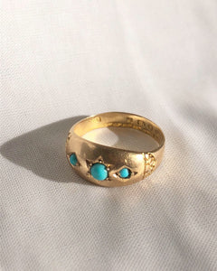 Antique 18k Trilogy Turquoise Starburst Diamond Victorian Gypsy Ring Engagement