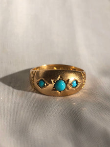Antique 18k Trilogy Turquoise Starburst Diamond Victorian Gypsy Ring Engagement